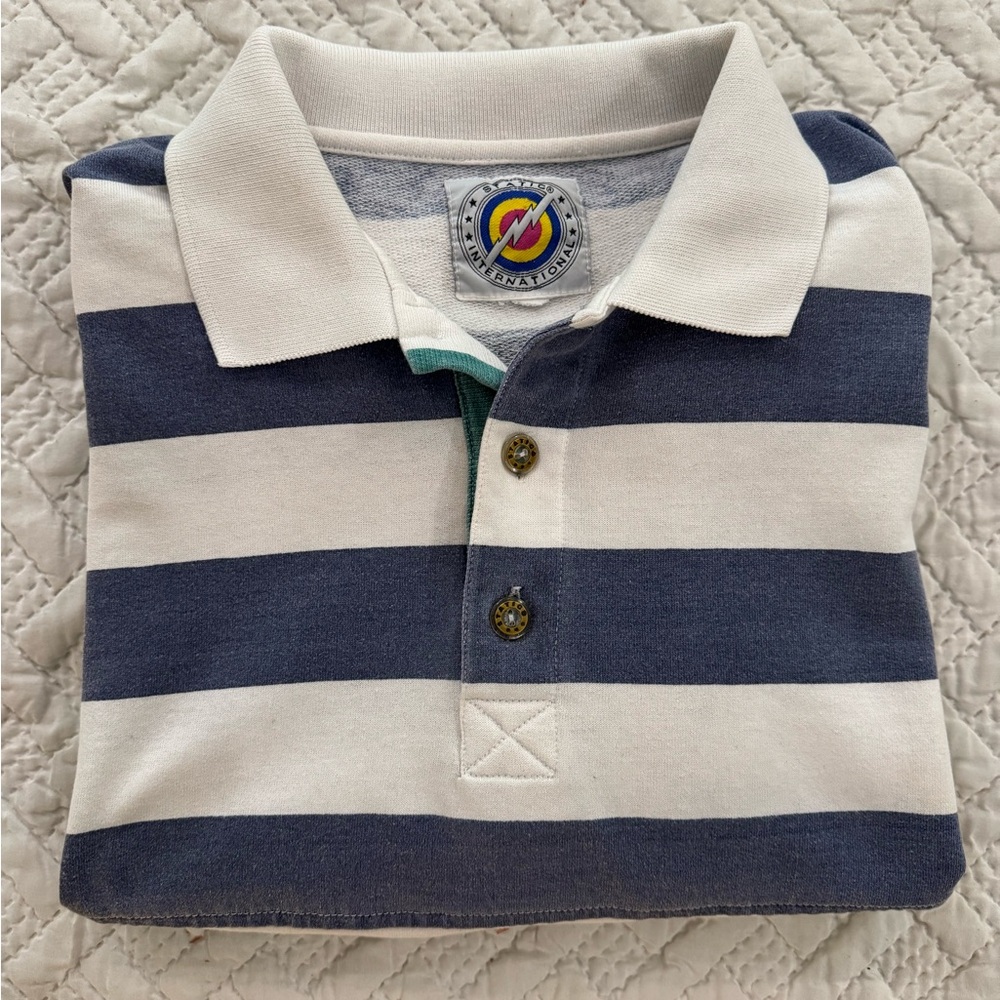 Vintage 90’s Static International Color Striped Polo Top - Blue and Turquoise